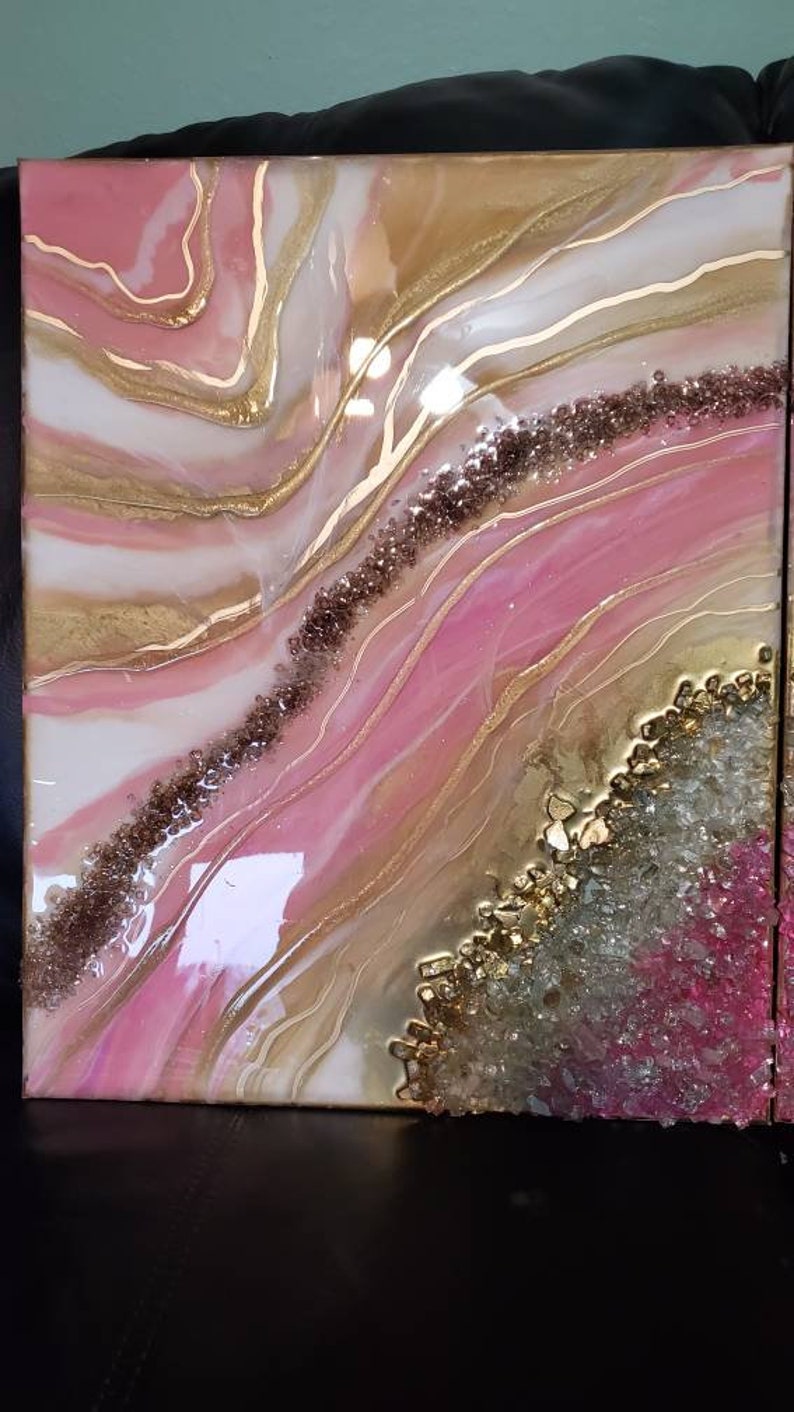 Two piece geode / art /geode / pink geode / resin geode / pink Etsy