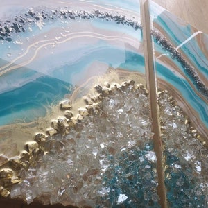 Teal & Blue Resin Geode Painting: Gold Accent Wall Art (Two Piece)