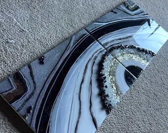 Black & Silver Resin Geode Wall Art: Modern Abstract Decor