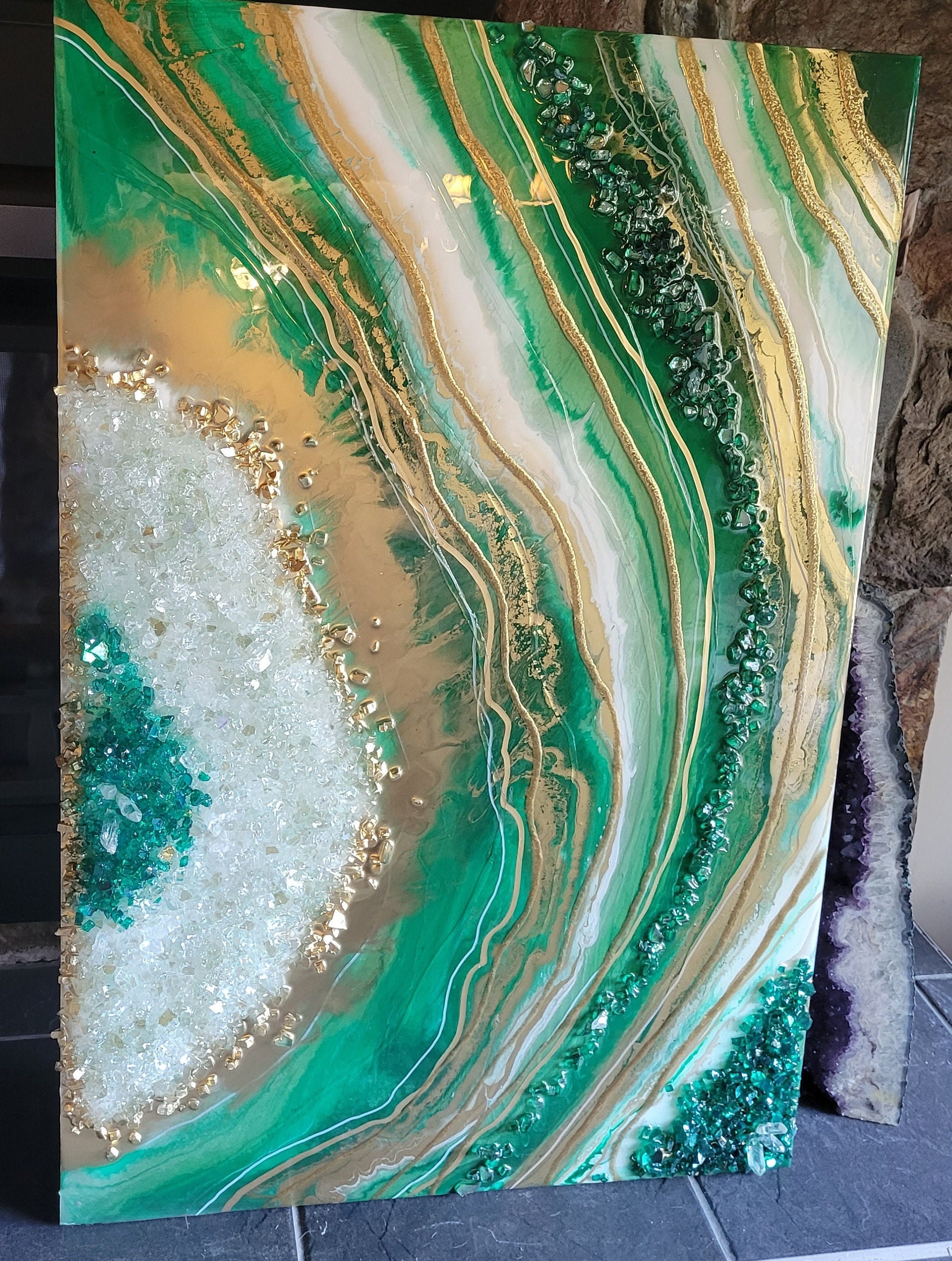 Mineral Resin Art〜Emerald D Style〜 Emerald Green Geode Epoxy Resin Wall Art: Modern Crystal Quartz - Etsy