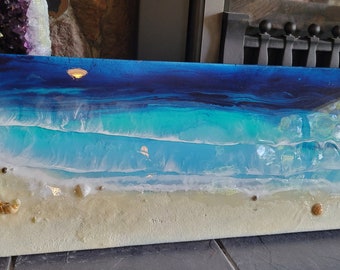 3D Ocean Resin Artwork: Beach Epoxy with Shells