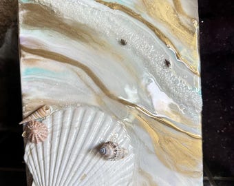 Ocean shell resin geode inspired artwork