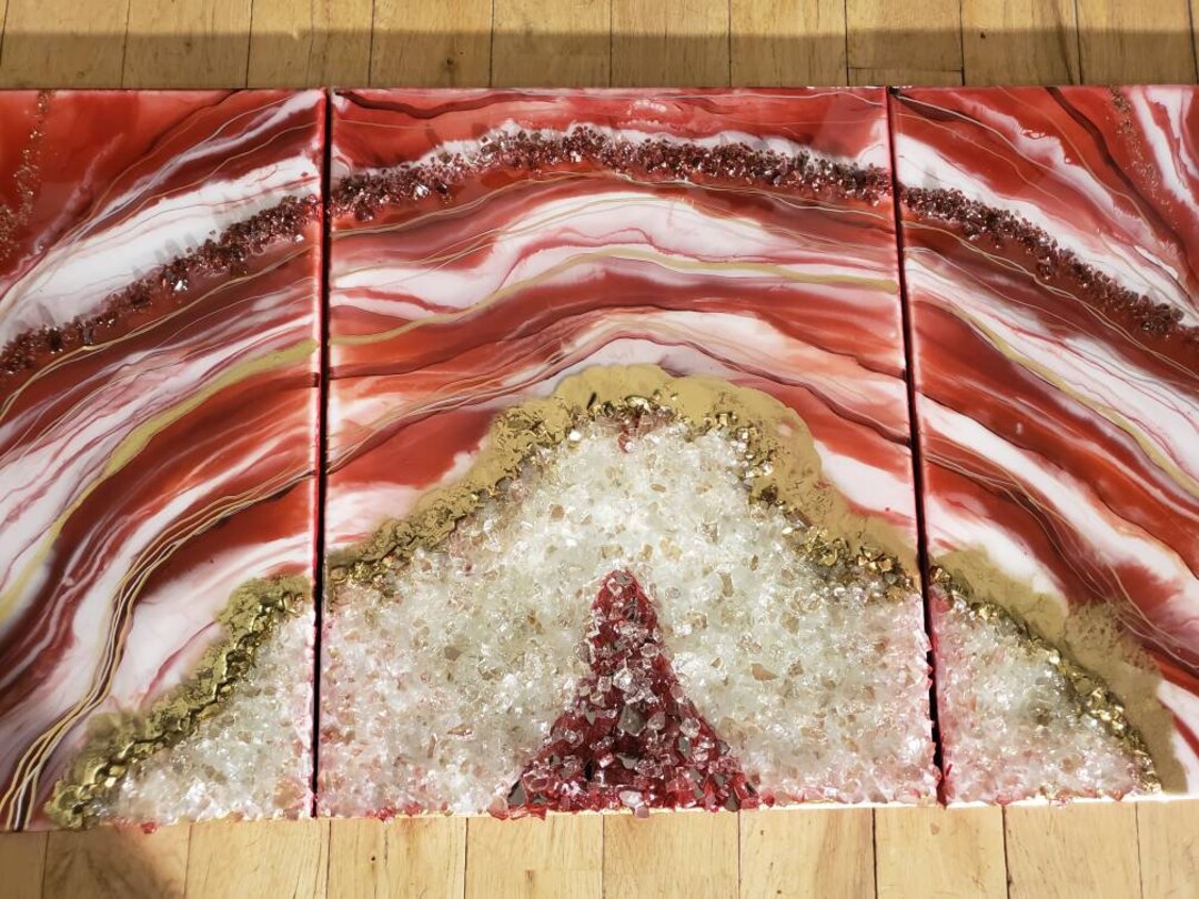 3 Piece Geode | Large Geode | Red Geode | Resin Art | Art | Resin Geode ...