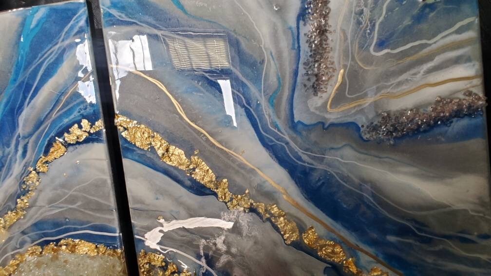 2 Piece Blue Geode / Blue Geode / Blue Geode Painting / Resin - Etsy