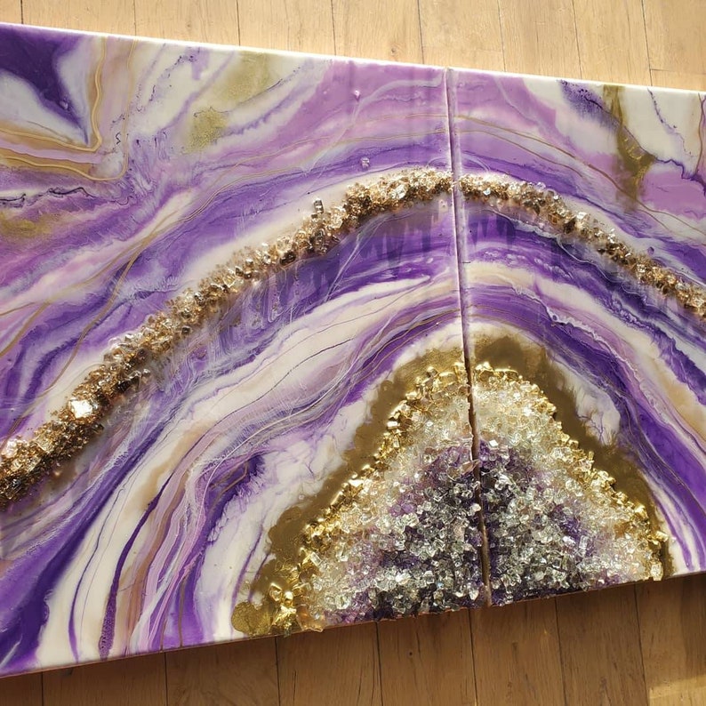 Two Piece Purple Geode / Resin Art / Resin Painting/ Geode / Etsy