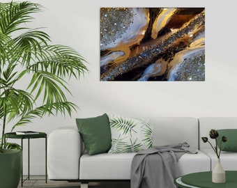 36x24 Gold Geode Resin Art Black & Gold Luxury Painting