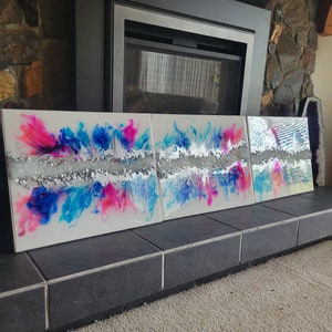 Colourful artwork/ geode art / 16x60 ! / alcohol ink / geode painting / modern art /  art / handmade / alcphol ink / resin art / epoxy