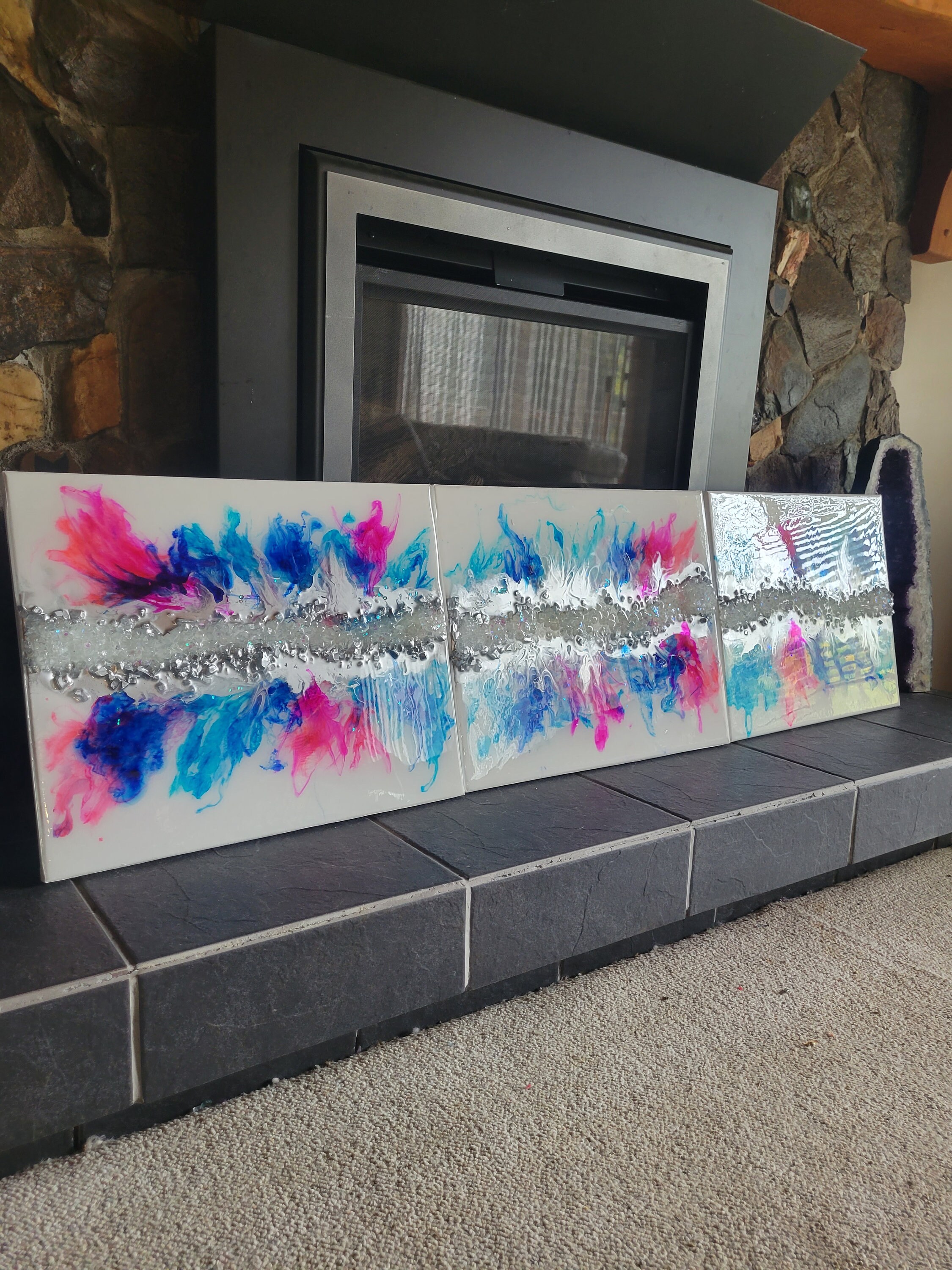 Colorful Geode Art: Handmade Alcohol Ink Resin Painting (16x60) - Etsy