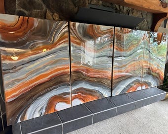 Agate-Inspired Canvas Wall Art: Earthy Tones, Resin Finish, Modern Decor