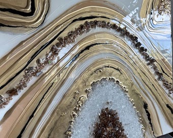 Gold Geode Resin wall art with quartz 18x24 inch