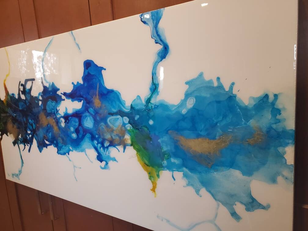 Abstract Resin + Alcohol Ink + Glass Glitter Watercolor Style Rainbow Wall  Art, 24×24 inch Gallery