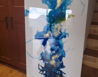 Alcohol Ink Resin Painting: Modern Gold Accent Wall Art (24x48)