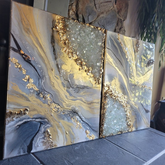 Gold Resin Wall Artwork / Geode Painting / 3d Art Resin Etsy