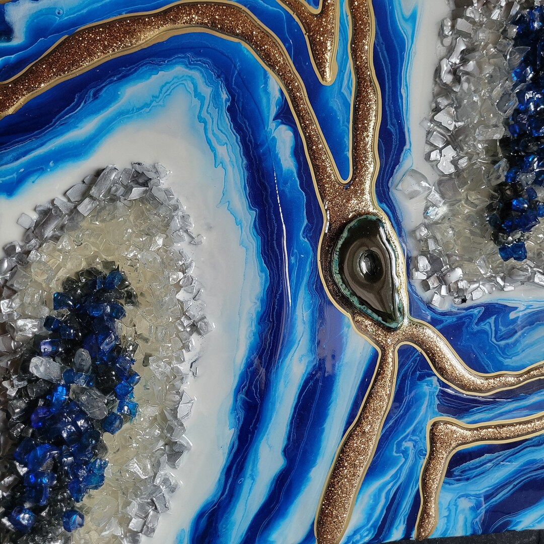Blue Resin Geode Wall Art Crystal Inspired Wall Decor Abstract Painting ...