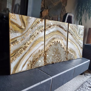 Gold geode resin art xclusive epoxy art gold  gold geode resin wall canvas  gift for her painting modern art gold wall decor homemade USA