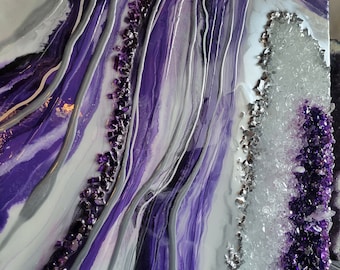 Purple geode resin wall art / amethyst inspired / geode painting/ crystal artwork / amethyst / silver/ painting / epoxy geode / resin