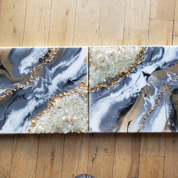 Natural crystal pieces Two 12x16/ geode / resin geode / geode painting / resin / resin painting / painting / art / decor / home / gift /