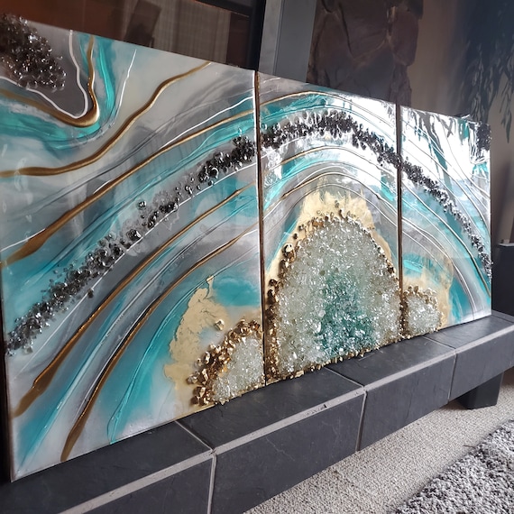 Geode / Teal Geode Art / Resin Geode / Resin Art / Epoxy Art / Modern Art /  3D Art / Quartz Points / Wall Art / Canadian Art / Artwork 