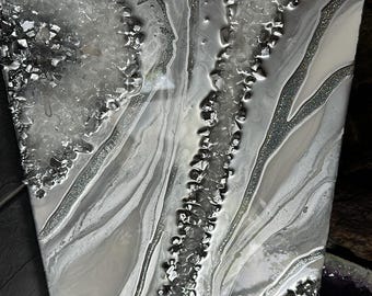 Red Geode Resin Artwork Silver, Black & Gold Epoxy Art mettalic