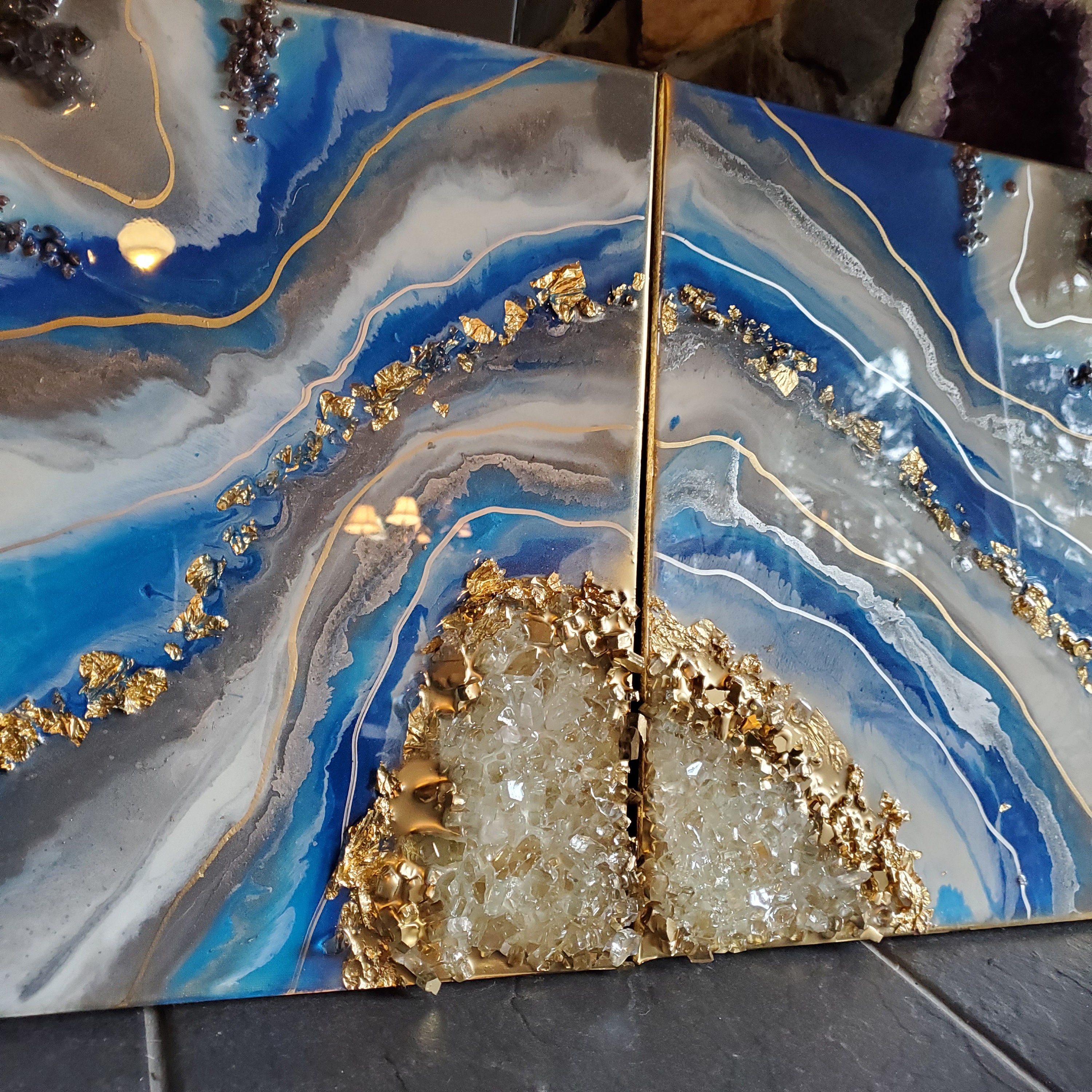 Silver Gold Geode Epoxy Resin Wall Art / Artwork / Modern Art / Resin Art / Epoxy  Art / Crysyal Art / Artwork / Silver Decor / Gold Wall 