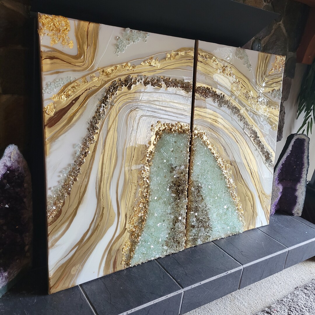 Large Resin Epoxy Geode Wall Decor / Wall Artwork / Resin Geode/ Gold