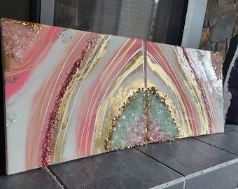 Pink and Gold Resin Geode Wall Art: Crystal Decor