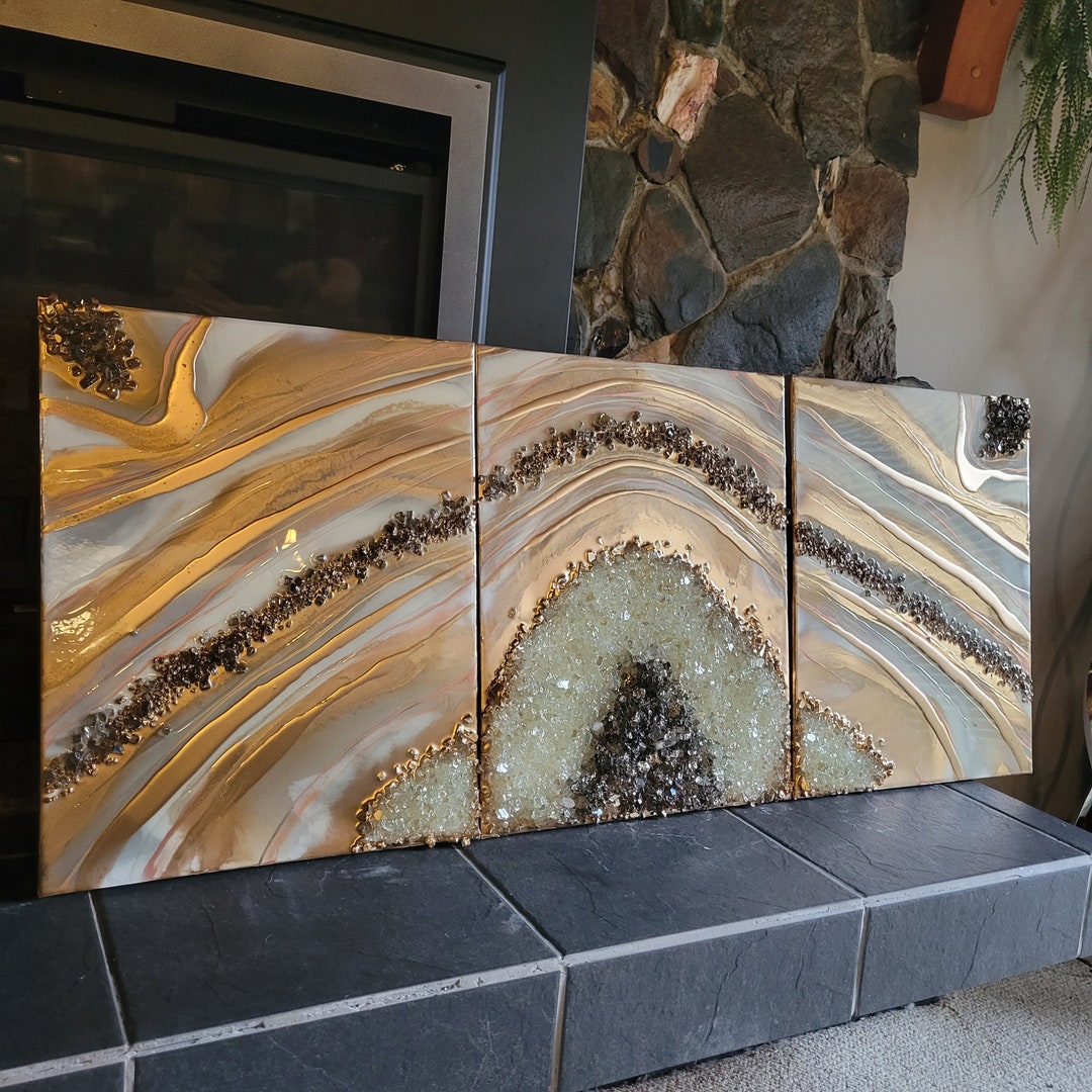 3 Piece Geode / Geode Painting / Gold Geode / Resin Painting / Resing ...
