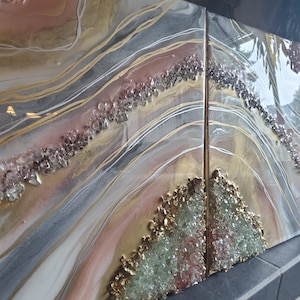 Blush pink resin artwork/ epoxy art / resin geode / quartz / resin / silver / gold / artwork / wall art / decor / geode / 3d art USA