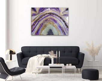 Purple Resin Geode Art Gold & White Abstract Painting (30x40 inches)