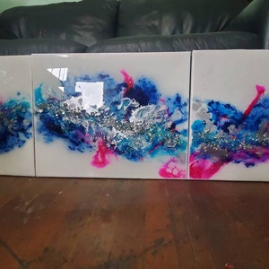 3 piece alcohol ink / 16x60 ! / alcohol ink / geode painting / modern art / luxury art / art / original art / alcphol ink / geode / resin