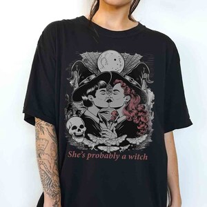 She&#39;s probably A Witch Comfort Colors Shirt, Funny LGBT Lesbian Pride T-Shirt, Sapphic Halloween Tee, Queer Girlfriend Two Witch Kiss Top