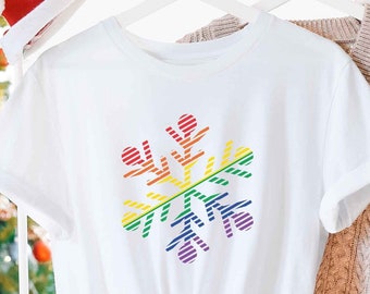 Rainbow Snowflake Gay Christmas Shirt, Gay Pride Rainbow Xmas T-Shirt, Gay Holiday Gift, LGBTQ Rainbow Xmas Snowflake T Shirt, Gay Xmas Gift