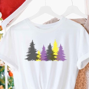 Nonbinary Christmas Shirt, Subtle Nonbinary Pride XMAS Shirt, LGBTQ Enby Flag Rainbow Tree Shirt For Queer Holiday Gift Enby Flag Xmas Shirt