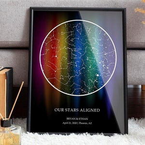 Custom Star Map By Date LGBTQ Rainbow Flag Poster, Gay Couple Wedding, Lesbian Couple Girlfriend Gift, LGBTQ Star Map Print Lesbian Gift