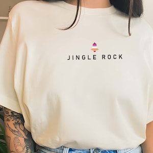 LGBTQ Lesbian Flag Color Jingle Rock Christmas Shirt, Subtle Lesbian Pride Christmas Gift, Lesbian Holiday T-Shirt, Lesbian Xmas Party Tee