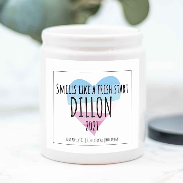 Smells Like Fresh Start Transgender Pride Name Change Heart Candle, Trans Support Gift, Trans Birthday Gift, Coming Out Trans Top Surgery