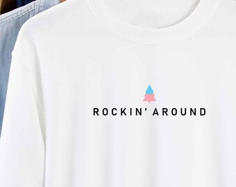 Rockin Around Transgender Flag Christmas Sweatshirt, Trans Holiday Sweater, Subtle Trans Pride Xmas Sweater, Transgender Christmas Sweater