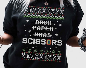 Lesbian Rock Paper Scissors Ugly Christmas Sweater, Lesbian Xmas Sweatshirt, Lesbian LGBTQ Xmas Gift, Lesbian Wife Queer Gay Xmas Sweater