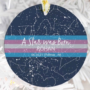 LGBTQ Transgender Custom Name Change Star Map Ornament, Trans Subtle Pride Gift, Queer Coming Out Support Present, Trans Flag Xmas Ornament