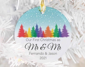 LGBTQ First Christmas Mr & Mr Ornament For Gay Xmas Married Couple Gift For Gay Wedding Ornament Gay Newlywed Xmas Gift Gay Husband Ornament