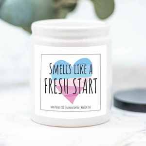 Smells Like Fresh Start Transgender Flag Color Heart Candle, Trans Support Gift, Trans Birthday Candle, Trans Pride Name Change, FTM, MTF