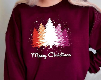Lesbian Christmas Sweater, Subtle Lesbian Pride Merry Christmas Holiday Sweater, Lesbian Flag Plaid Xmas Sweatshirt, Lesbian Xmas Sweatshirt