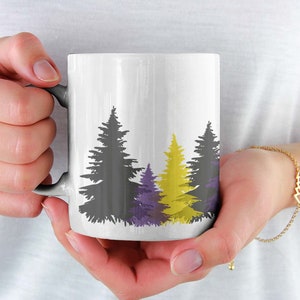 Nonbinary Christmas Mug, Enby Colors Flag Xmas Tree Coffee Mug, Pride Nonbinary Gift, LGBTQ Queer Mug, Genderfluid Gift, Enby Christmas Gift