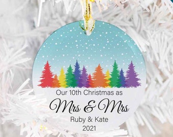Our Christmas Mrs & Mrs Lesbian Ornament For Lesbian Married Ornament, Lesbian Wife Wedding Christmas Gift For Lesbian Anniversary Ornament