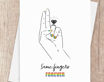 Same Fingers Forever Naughty Lesbian Card, Engagement Gift, Funny Bachelorette Party, Lesbian Wedding Anniversary, Sexy Gay Girlfriend Card