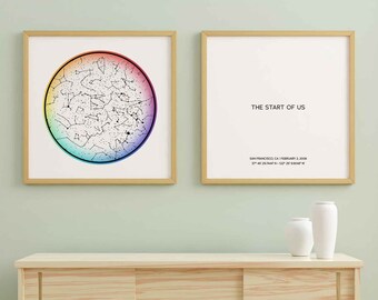 LGBTQ Rainbow Star Map By Date Wall Art, Lesbian Wedding Gift, Gay Anniversary Newlywed Print, Lesbian Couple Girlfriend Pride Home Decor