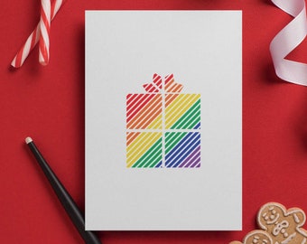 Carte de voeux pliée de Noël arc-en-ciel LGBTQ pour carte de Noël gay arc-en-ciel, carte de Noël fierté, carte de Noël homosexuelle pour carte de vœux lesbienne