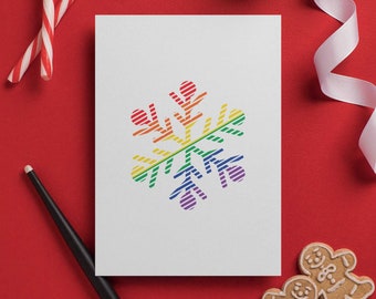 LGBTQ Christmas Card Rainbow Snowflake Folded Greeting Card & Envelope, Gay Rainbow Xmas Card, Gay Christmas Card Rainbow Queer Holiday Card