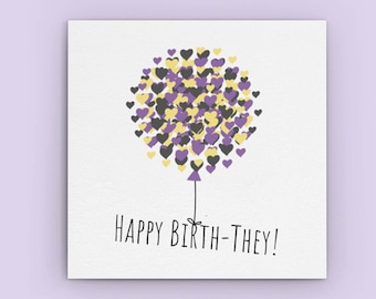 Lgbt Happy Birth-They Nonbinary Birthday Card, Non Binary Coming Out Gift, Nb They Them, Enby Color Flag, Genderqueer Gift, Genderfluid Card