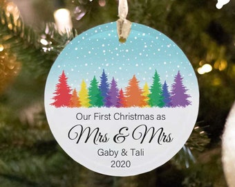 LGBTQ First Christmas Mrs & Mrs Ornament For Lesbian Wedding Ornament, Lesbian Wife Gift For Lesbian Newlywed Married Ornament Lesbian Gift